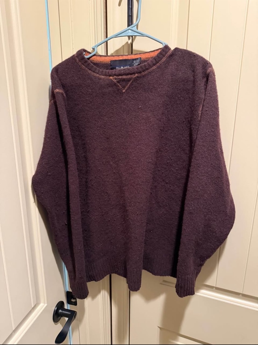 Men's Crewneck 100% Wool Blend Sweater - Deep Plum